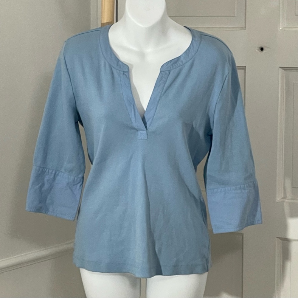 Maeve Anthropologie Cuffed Ribbed Blouse Blue